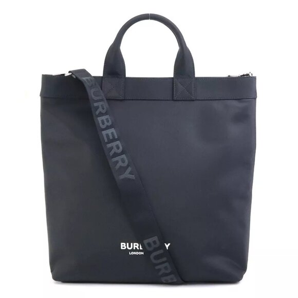 Auth BURBERRY Handbag Shoulder Bag Black Nylon - Picture 1 of 11